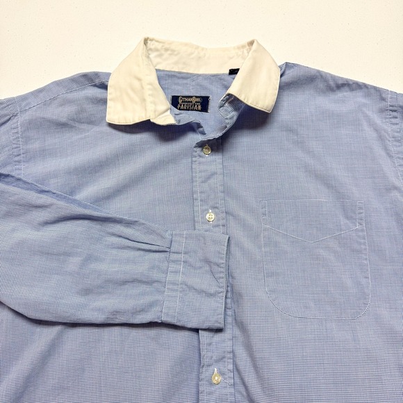 Gitman Bros Shirt Mens 16 34 Blue White Contrast Collar Check Dress USA Cotton - Picture 1 of 14